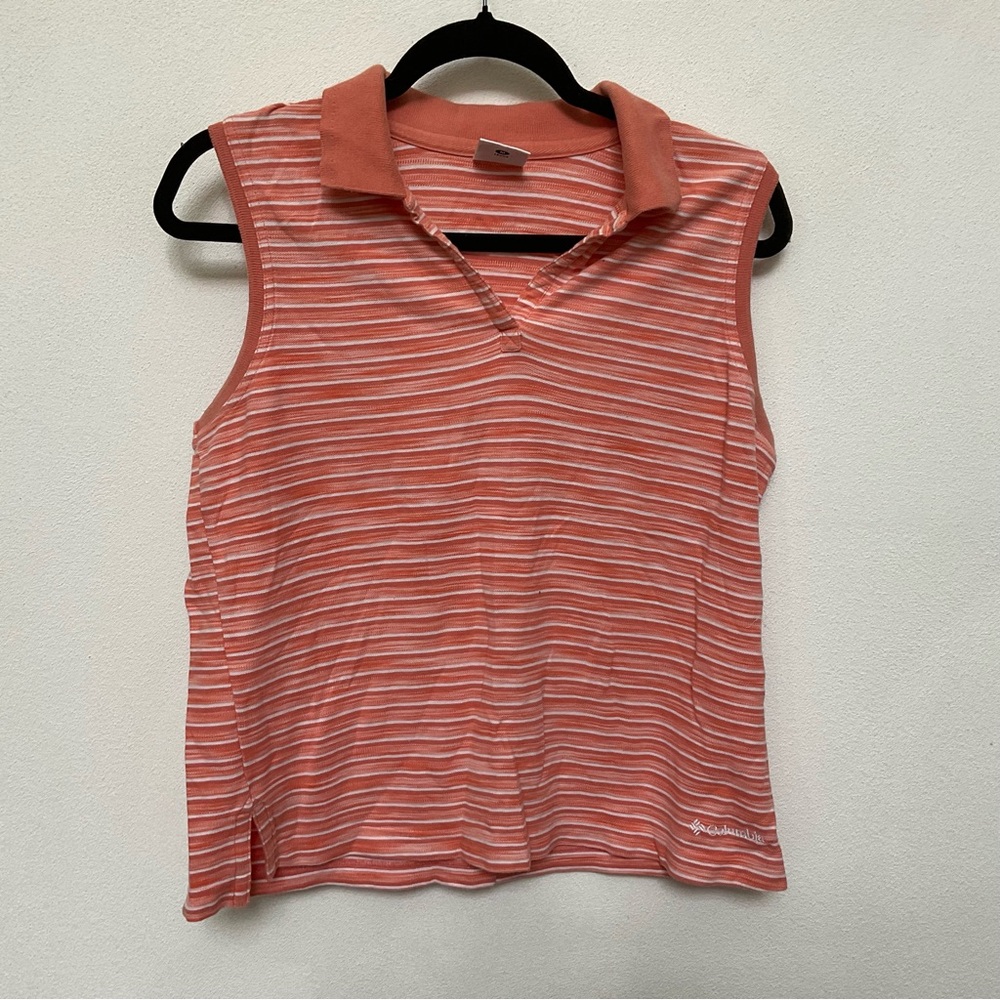 Columbia Peach, Cream Striped Sleeveless Collared Top Size Medium Outdoor